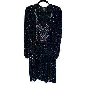Wrangler Retro Flowy Embroidered Black Turquoise Dress knee Length Women’s XXL